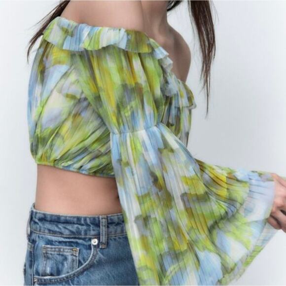NWT ZARA Printed Tulle Blouse Size M - Picture 1 of 9